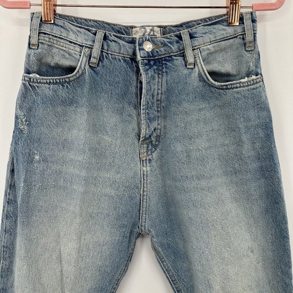 Free People‎ Blue Denim Distressed Ripped Boyfriend Straight Jeans Size 24 - Picture 5 of 12